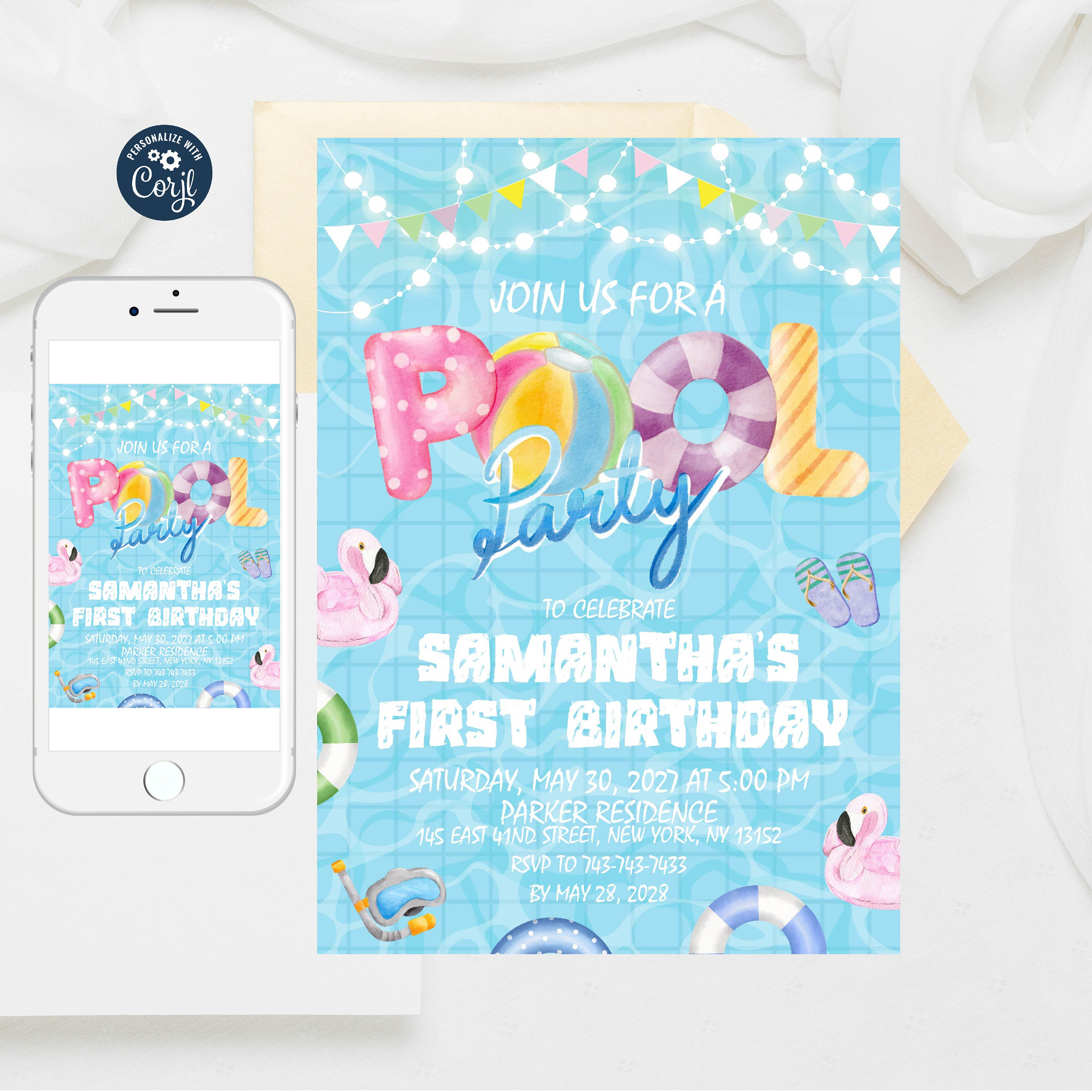 Floral Pool Party Invitation: Editable Summer Birthday Invite - Etsy