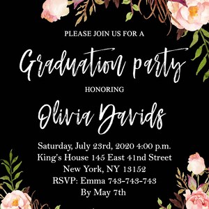 Floral Graduation Photo Party Invitation Floral Graduation | Etsy