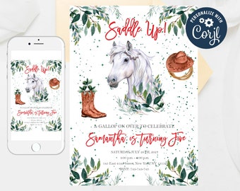 Editable Boy Horse Birthday Invitation Barnyard Invitation Farm invitation Greenery Theme Editable Template Instant Download 62