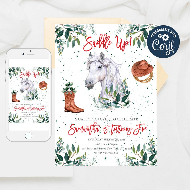 Editable Boy Horse Birthday Invitation Barnyard Invitation Etsy