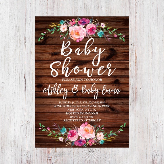 baby shower invitation rustic baby shower invitation wood invite boho invite floral baby shower invitation 166 rustic baby shower invites
