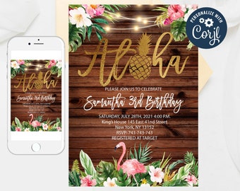 Aloha Birthday Invitation: Luau Pineapple Theme (Editable Template)