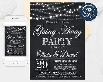 Plantilla de invitación para fiesta de despedida con luces de cadena (editable)