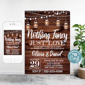 Editable Casual Party Invitation, Nothing Fancy Just Love invitation, Rustic Wedding Reception invitation, Wedding Invitation 25