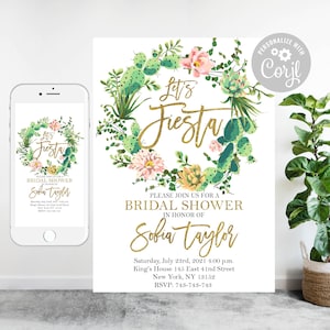 Editable Fiesta Bridal shower invitation, Cactus Invitation, Fiesta invite, Bridal shower invitation, Mexican Bridal Shower Invitation 043