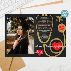 Editable Nursing School Graduation Announcement, RN Nursing with photo invitation, Medical Nurse Invitation,Medical Graduation Invitation 74