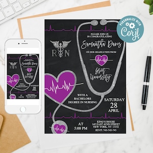Editable Nursing School Graduation Announcement, Medical Nurse Invitation,RN Nursing invitation, Medical Graduation Invitation Template 73-2