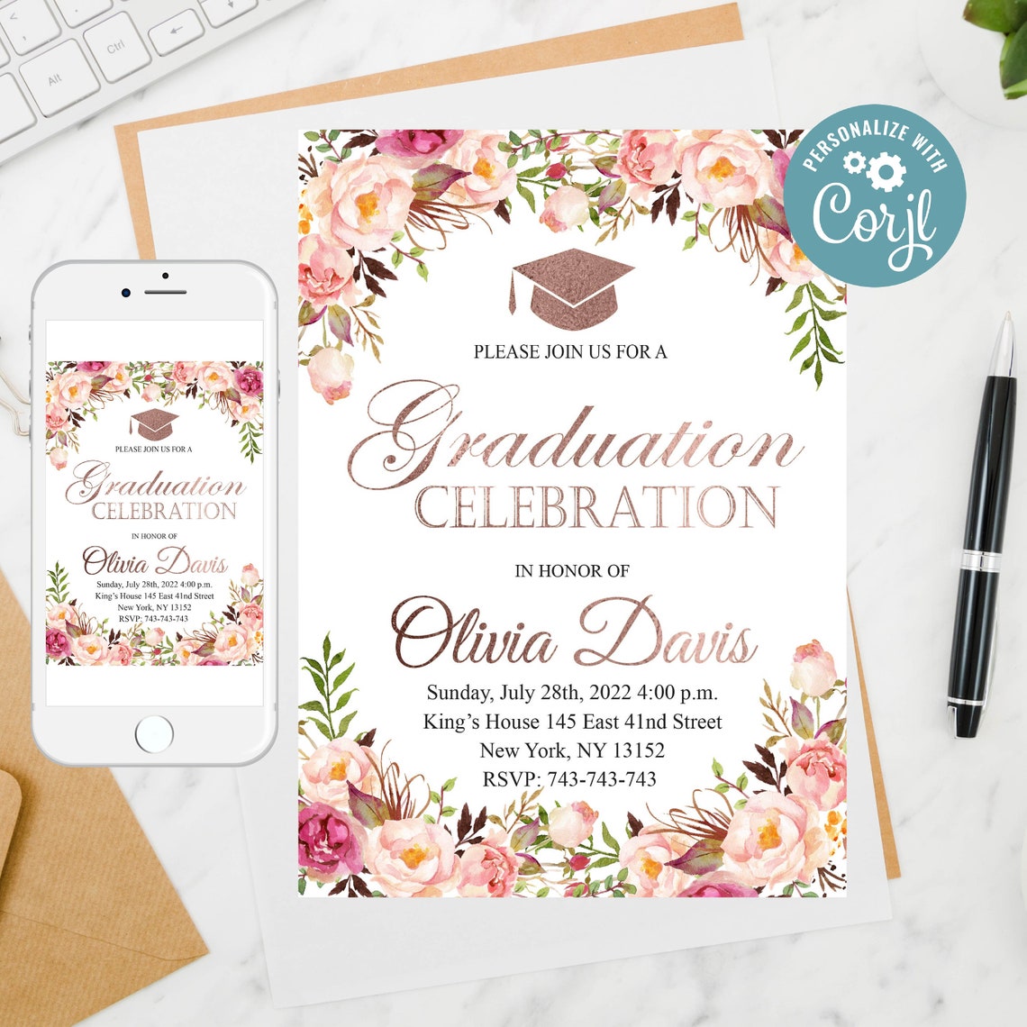 Editable Graduation Party Invitation Boho Graduation Party Etsy