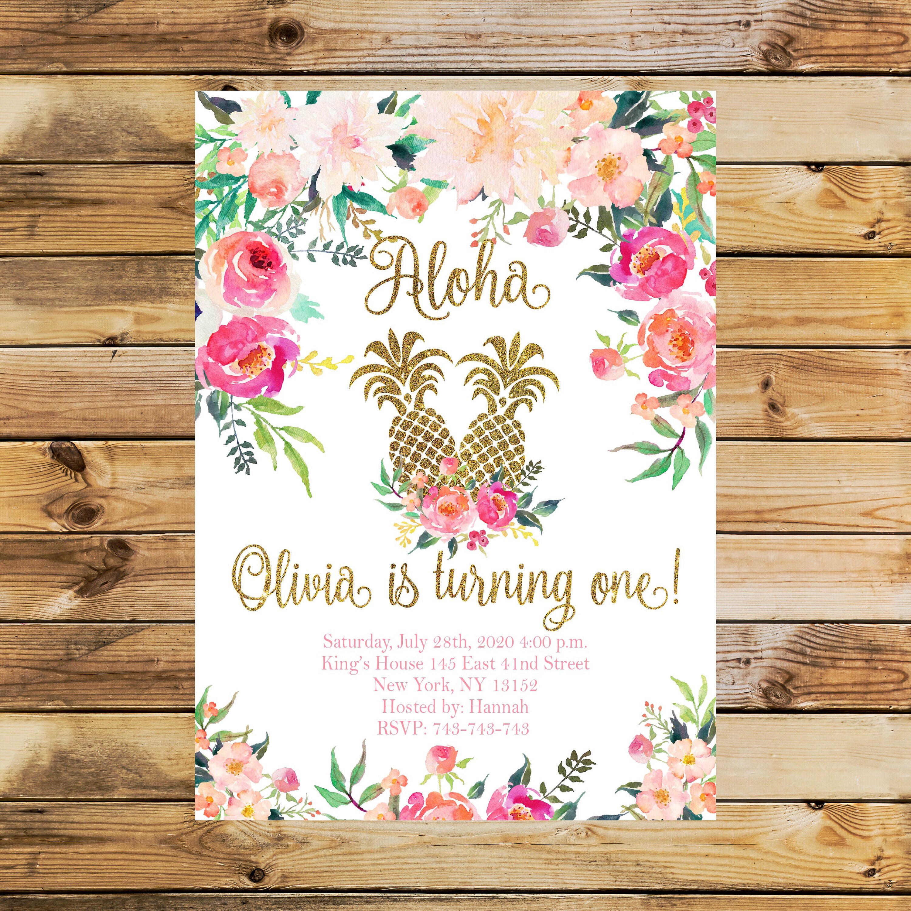 AnanasGeburtstagsEinladung Aloha Geburtstagseinladung Luau Etsy