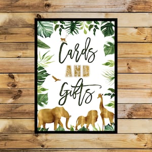 WILD Animals Cards and Gifts Sign, Gold Animals Cards and Gifts Sign Printable, Printable Safari Table Decor, Wild Zoo Party Jungle 2