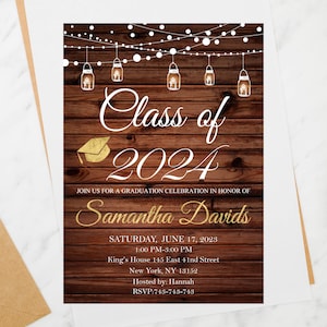 Rustic String Light Graduation Invitation: Editable Template (Digital Download)