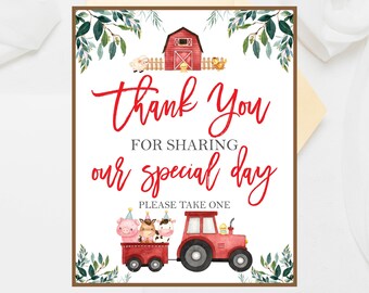 Farm Animals Birthday Thank You Sign: Barnyard Party Decor (Digital Download)