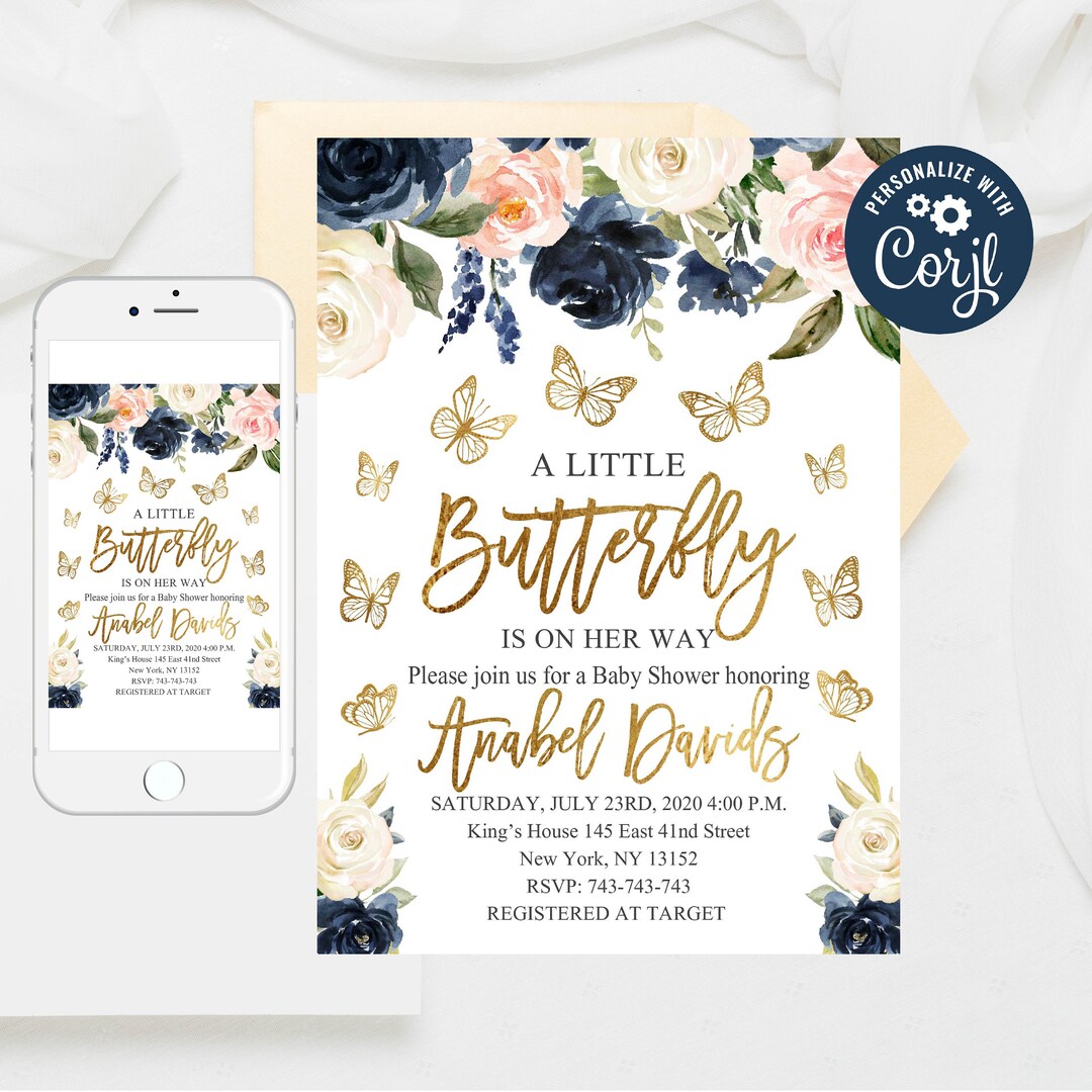 Butterfly Baby Shower Invitation Template: Editable Floral Design ...