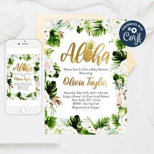 Aloha Baby Shower Invitation: Tropical Pineapple, Editable Template