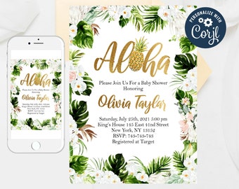 Aloha Baby Shower Invitation: Tropical Pineapple, Editable Template