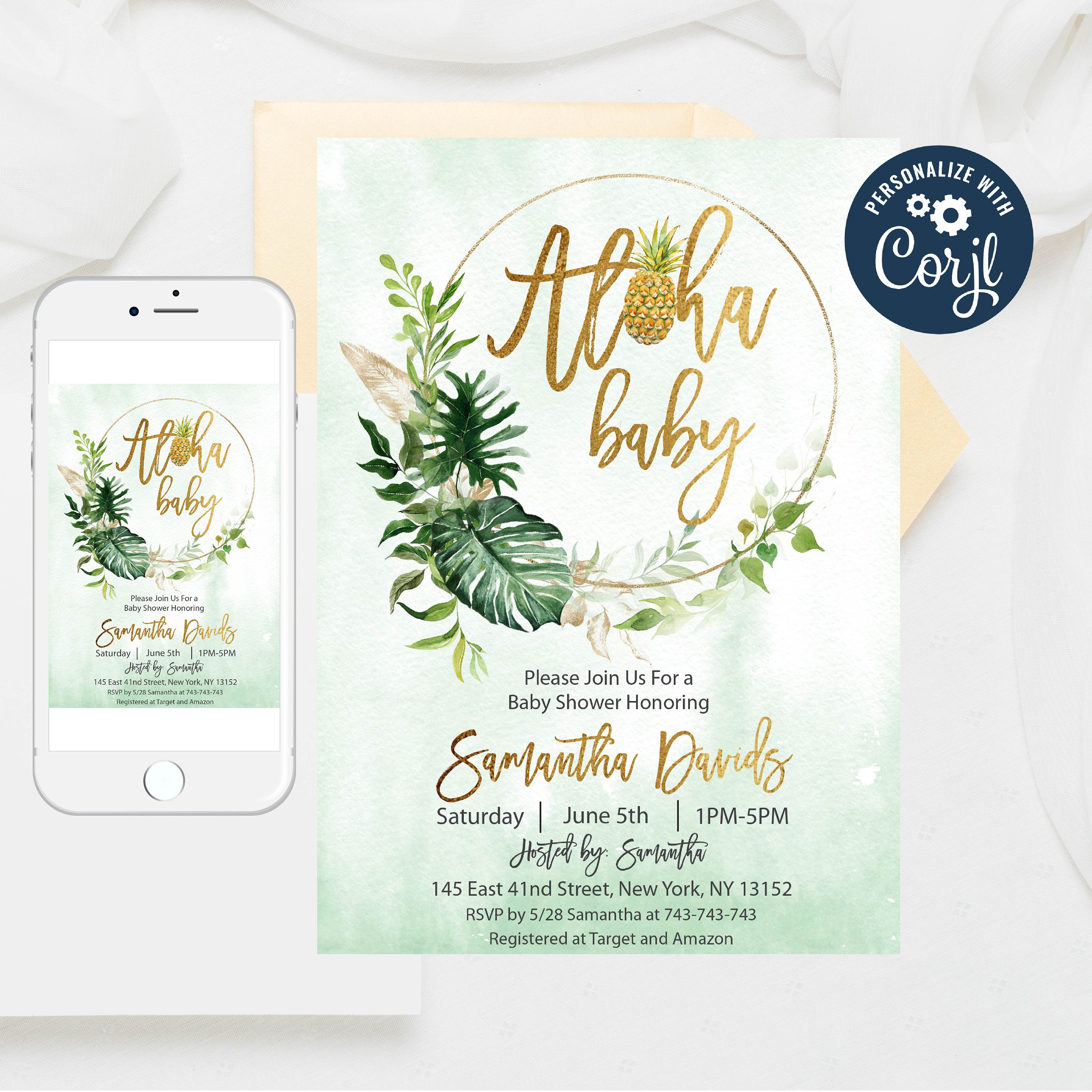 Editable Luau Baby Shower Invitation Tropical Aloha Hawaiian | Etsy