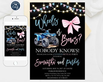 Wheels or Bows Gender Reveal Invitation: Editable Template