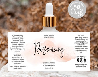 Bearbeitbare Etikettenvorlage für ätherisches Öl: Benutzerdefiniertes Tropfflaschendesign (Digitaler Download)