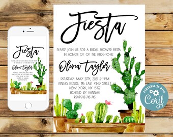 Cactus Fiesta Bridal Shower Invitation: Editable Template