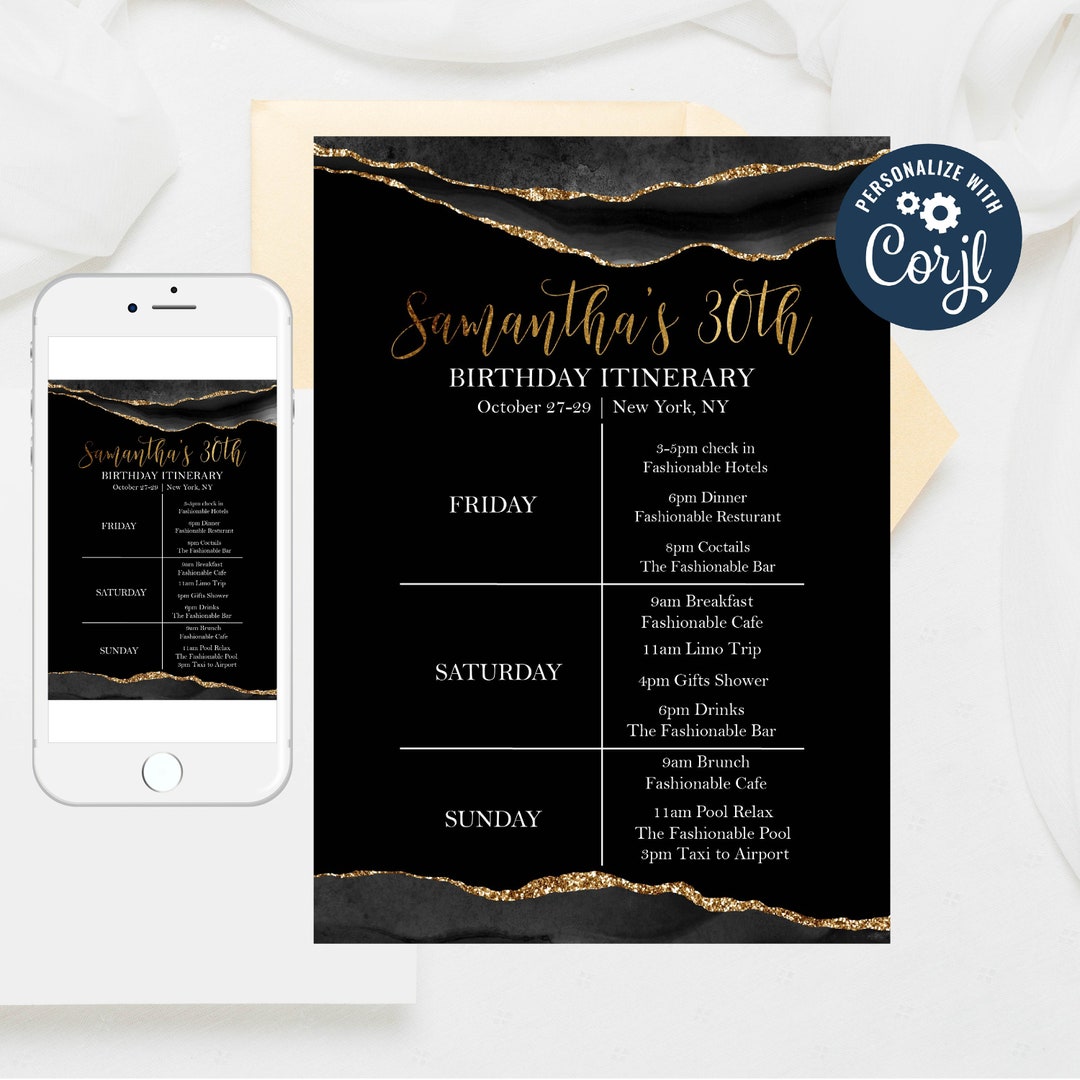 Editable Birthday Itinerary Template Editable Birthday Itinerary 