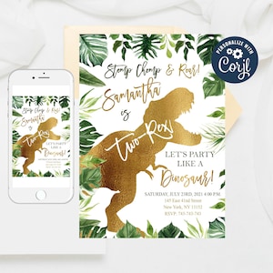 Two-Rex Dinosaur Birthday Invitation: Editable Dino Party Template