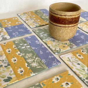 Handmade Quilted Floral Coasters – Patchwork Pastel Fabric Drink Coasters, Set of 4