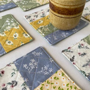 Handmade Quilted Floral Coasters – Patchwork Pastel Fabric Drink Coasters, Set of 4