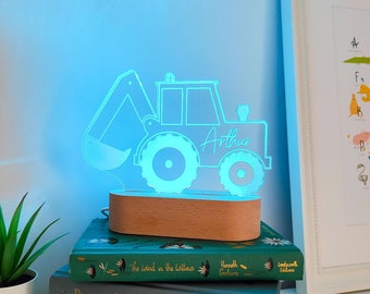 Personalised Digger Night Light / Children's Multicoloured Bedside Light / Desk Light / Personalised Gift / Christmas / Birthday