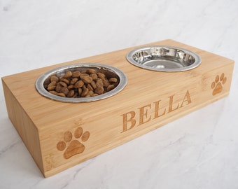 wooden cat bowl stand