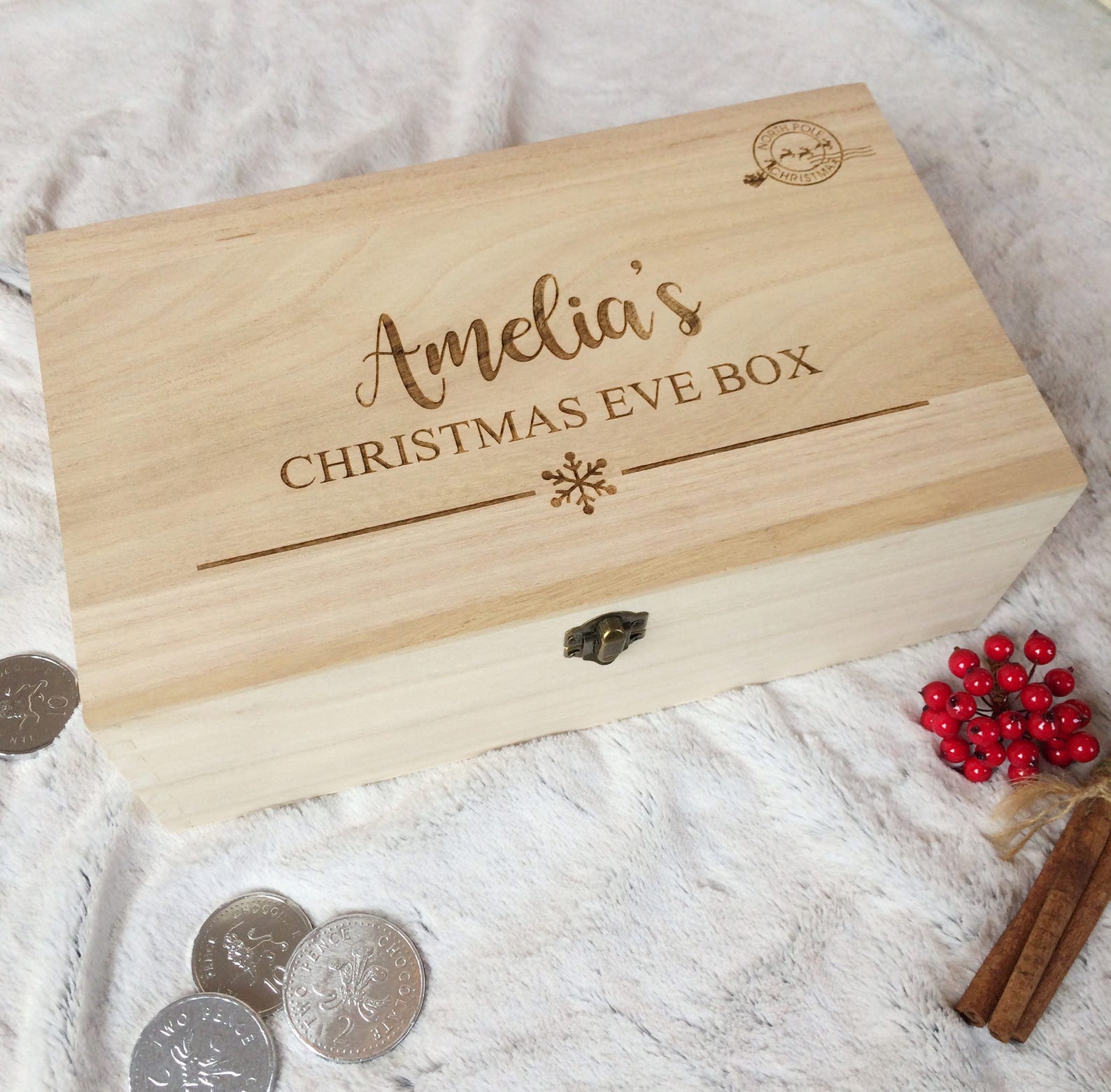 Christmas eve box personalised reindeer mail gifts perfect notonthehighstreet Personalised Christmas Eve Box / Wooden / Letter Style / North | Etsy