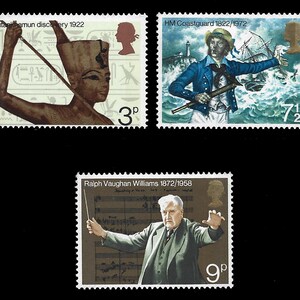 Conjunto de tres sellos nuevos conmemorativos del aniversario de Gran Bretaña de 1972, emitidos por Royal Mail. Ideal para coleccionistas de sellos británicos o para trabajos manuales.