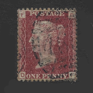 1864 Victoria penny red plate 105 in average used condition. There are 151 different plate numbers to collect. Collect british stamps.
