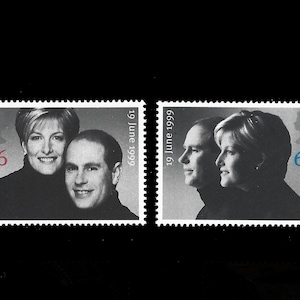 Great Britain 1999 Royal Wedding set of two mint  stamps showing Prince Edward and Sophie Rhys-Jones.