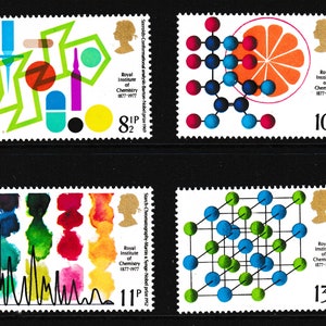 GB 1977 Chemistry set of four mint stamps issued by Royal Mail.  Collect British stamps.