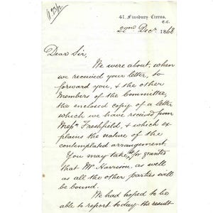 Carta auténtica de tres páginas de 1868 sobre una reunión de acreedores que se presentaría al Master of the Rolls sobre la liquidación del Old Bank.