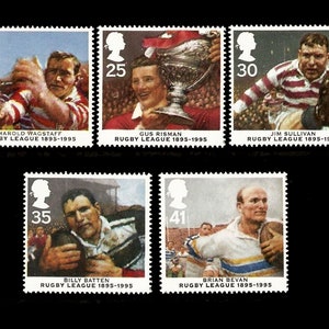 GB 1995 Centenary of Rugby League set of 5 mint commemorative stamps.  Great Britain stamps.