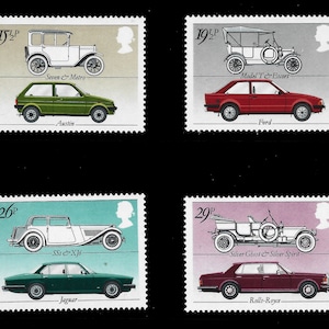 GB 1982 British Motor Cars set of four mint stamps.  Ideal for collector of Great Britain stamps.