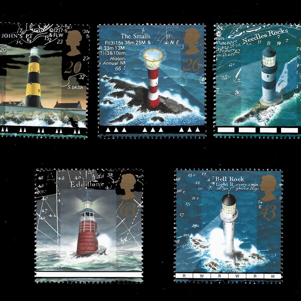 Great Britain 1998 Lighthouses set of five mint stamps.  Ideal for collector of British stamps or for craft work.