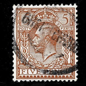 Sello postal definitivo usado de 5d de color marrón amarillento del rey Jorge V de Gran Bretaña de 1912, marca de agua Royal Cypher. Ideal para coleccionistas de sellos británicos