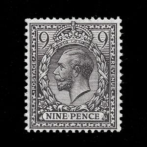 Sello postal definitivo de Gran Bretaña, 1912, Rey Jorge V, de 9 peniques, con montura de ágata, nuevo en perfecto estado, con marca de agua Royal Cypher. Colecciona sellos británicos.