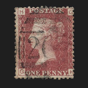 1864 Victoria penny red plate 198 in average used condition. There are 151 different plate numbers to collect. Collect british stamps.