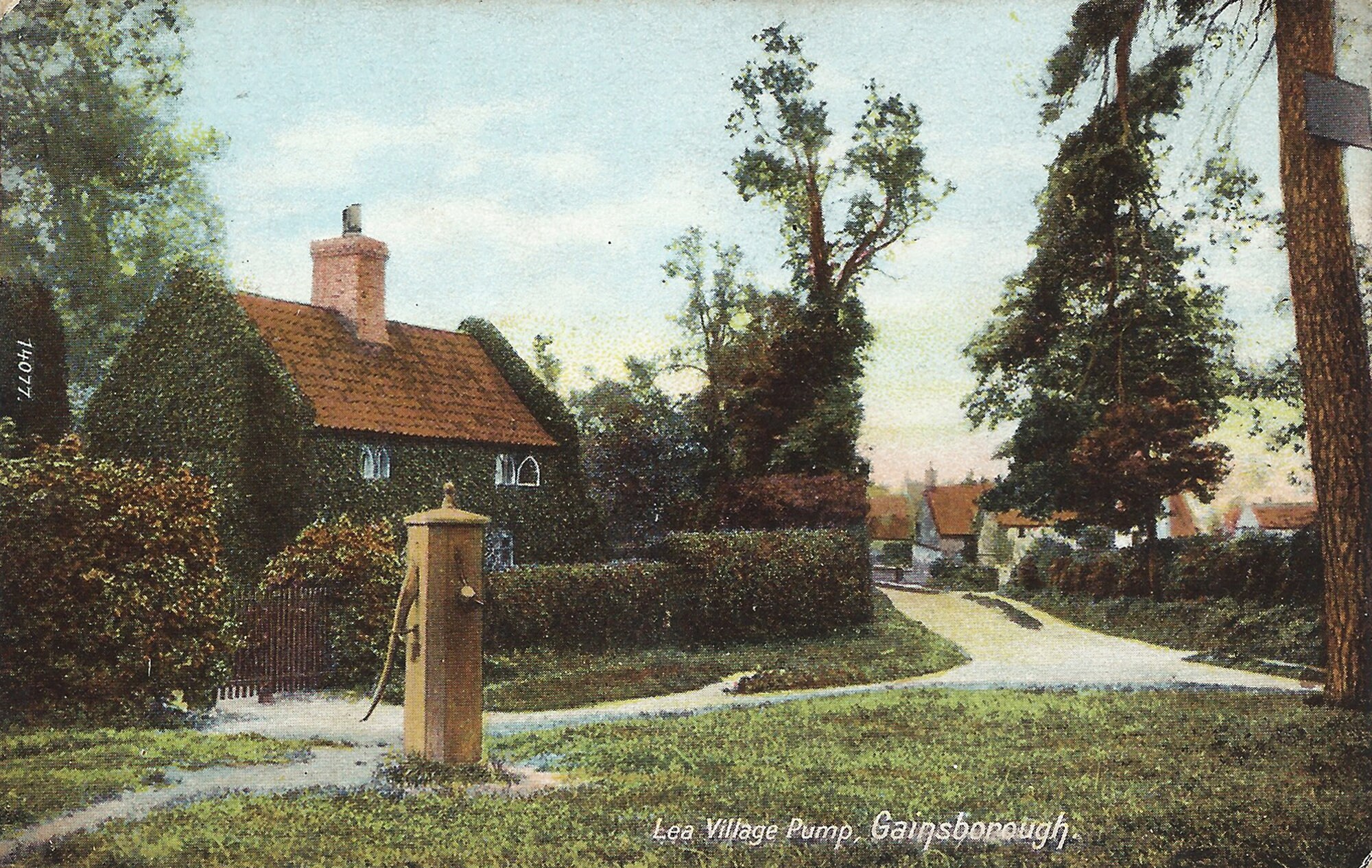 Old coloured postcard of Lea village water pump and a house Etsy