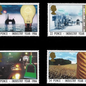 GB 1986 Industry Year, set of four mint stamps.  Ideal for collector of British stamps.