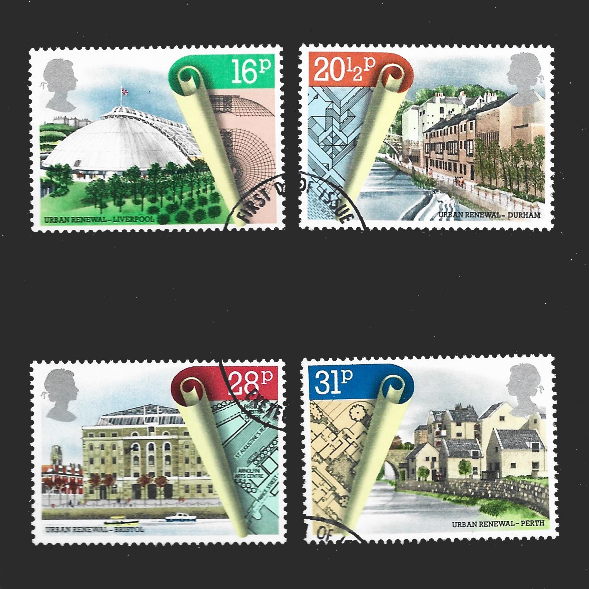 1984年都市再開発記念切手4枚セット。使用済みの状態の良い状態です