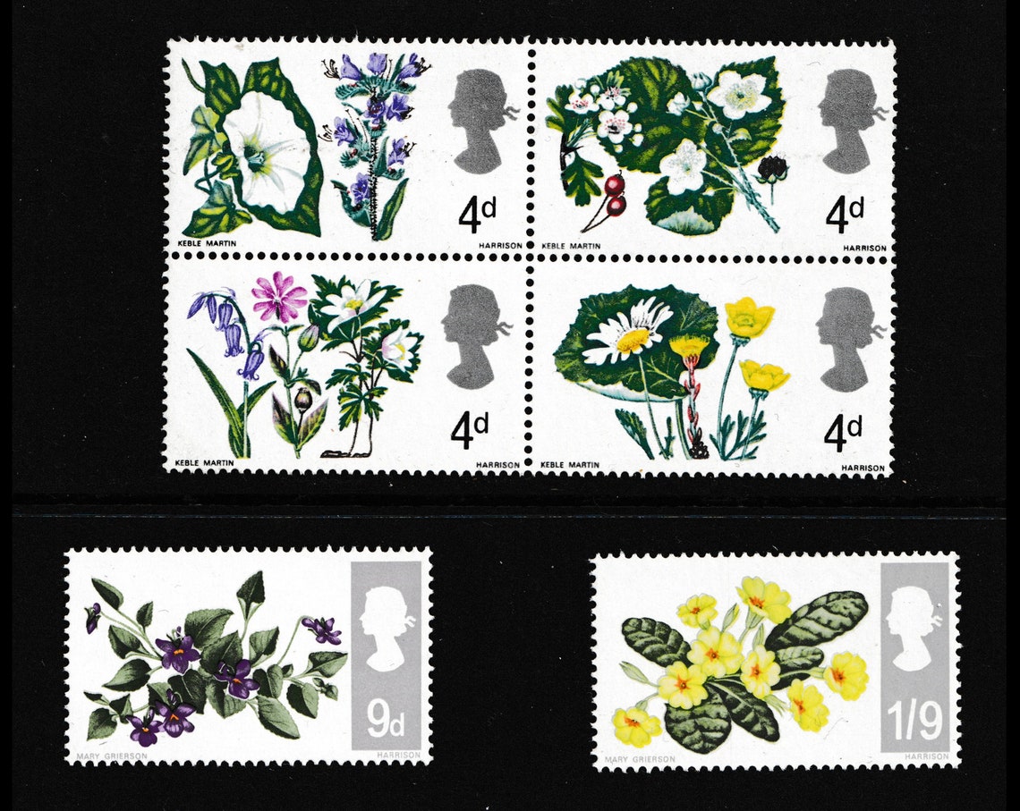 Great Britain 1967 Wild Flowers set of 6 mint postage stamps. Etsy