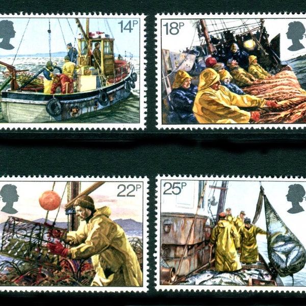 Great Britain 1981 Fishing Industry set of 4 mint stamps.  Great for collectors of modern British stamps or for craft work. UK stamps