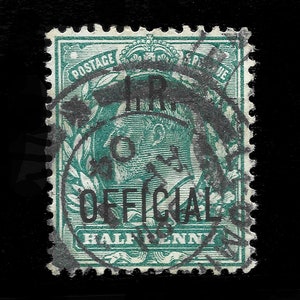 GB 1902 I.R. Sobreimpressão OFICIAL em selo postal azul-esverdeado usado do Rei Eduardo VII 1/2d.