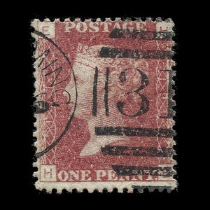 1864 Victoria penny red plate 191 in average used condition. There are 151 different plate numbers to collect. Collect British stamps.