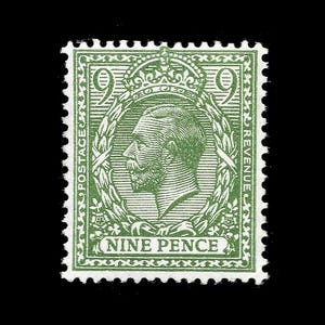 Sello postal definitivo de Gran Bretaña, 1912, del Rey Jorge V, de 9 peniques, verde oliva, montado, nuevo, con marca de agua Royal Cypher. Colecciona sellos británicos.