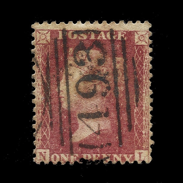 Great Britain 1857 Penny red stars, large crown watermark, whiteish paper, used.  For collectors of British victorian stamps.